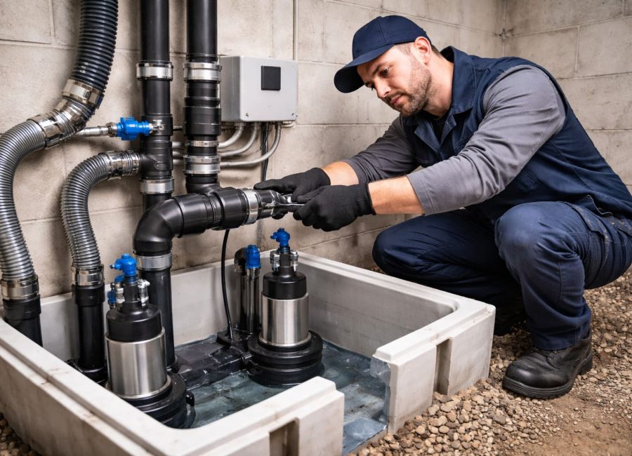 NosTec Pump- und Hebeanlagen in NRW - Mann arbeitet an Hebepumpe